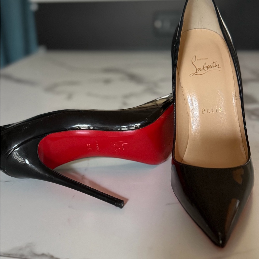 Christian Louboutin Kate 100mm Glossy Black Patent Heels with Red Soles